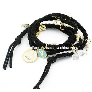 Leather Bracelet with Enamel Charms (XBL12942)